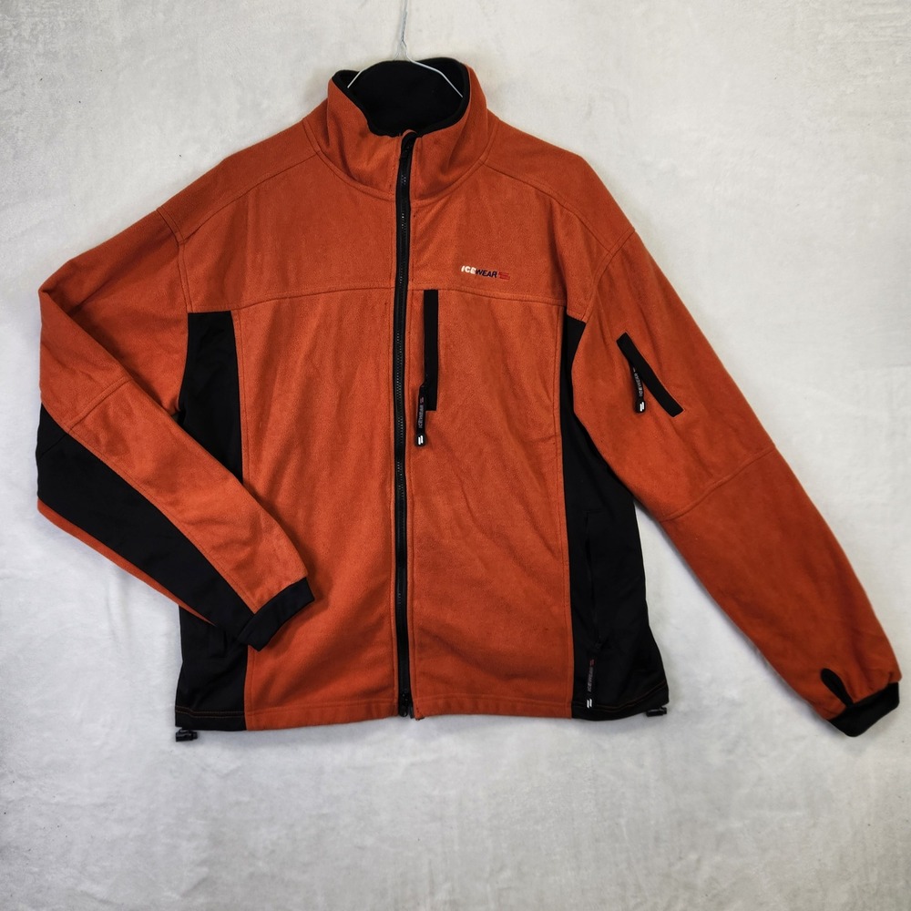 Icewear Mens XL Full Zip‎ Fleece Jacket Orange Black Colorblock Outdoor Hiking